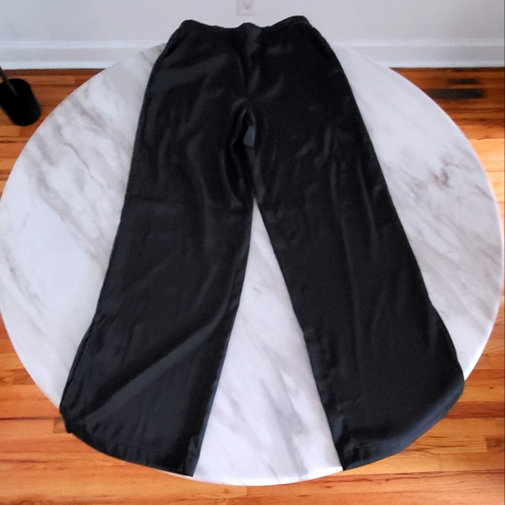 Black satin wide leg pants